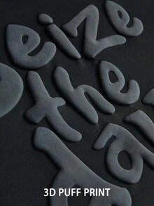 TOKVUE 男士流行街头风INS同款3D泡沫印花休闲日常街头风宽松套头衫卫衣 - 黑色 - 查看 3