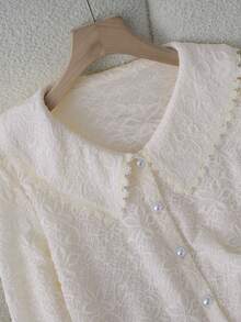 Franclia Áo cánh dài tay cổ Peter Pan Jacquard ngọt ngào thời trang mới cho nữ - Màu be - Xem 5