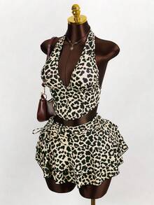 Zestiva 女士豹纹印花 26ss 新款成熟优雅深V领沙滩派对度假泳装吊带比基尼套装 - 彩色 - 查看 5