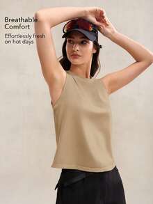 OutZeal 女士运动背心 日常健身上衣 夏季柔软莫代尔混纺弹力弧形下摆 - 杏色 - 查看 3