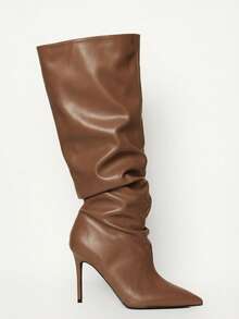 Mnmlis Damskie, szpiczaste, plisowane, modne, uniwersalne buty na wysokim obcasie sięgające do kolan - Kolor khaki - Zobacz 2