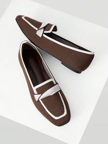 MOTF WOMEN CONTRAST TRIM SQUARE TOE FLATS VALENTINE'S DAY - Coffee Brown - View 3
