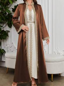 Al Najma Váy chắp vá ren thấm nước dành cho nữ kèm áo khoác ngoài, trang phục thời trang Hồi giáo Abaya mặc thường ngày/lễ hội/tụ tập/du lịch - Màu nâu  Mocha - Xem 5