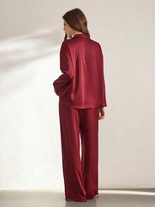 Ocili 丝滑缎面舒适宽松长袖上衣和裤子女士睡衣套装，冬季服装