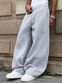 PAVTROS 加大码男士纯色抽绳腰带口袋阔腿休闲运动裤 - 灰色 - 查看 6