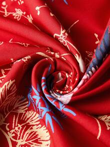 Elenzga Plus Size Women's Crane Print Short Sleeve Button Design Chinese New Year Dress Chinese Style Dress Cheongsam Dress Chinese Outfit Women Asian Inspired Apparel Qipao Dress Silvester Outfit Damen ชุดตรุษจีน  Button Qipao Style Dress Chinese Style Floral Print Dress, New Year - Red - View 6