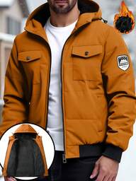 Manfinity Homme Men's Regular Hooded Quilted Jacket, Casual Multi-Pocket Design Padded Coat, Loose Fit, Versatile For Business, Commute And Streetwear, Black Mens Winter Jacket Hooded Jacket Men Jackets For Men Orange Jacket Men Old Money,Daily Leisure, Weekend Trips, Outdoor Activities, Travel Expeditions, Relaxed Work Environments Or Semi-Formal Occasions,Boyfriend/Husband Gift, Anniversary Gift