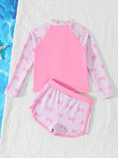 SHEIN Bộ đồ bơi tankini dài tay và quần short có khóa kéo, nơ, phối sọc cho bé gái, gồm áo chống nắng và quần short, 2 mảnh, bộ đồ bơi hai mảnh cho bé gái, bộ đồ bơi dài tay cho bé gái, bộ đồ bơi dài tay và quần short có khóa kéo cho bé gái, bộ đồ bơi 2 mảnh cho bé gái, đồ bơi dài tay cho bé gái, đồ bơi chống nắng cho bé gái, đồ bơi chống nắng cho bé gái 4-7 tuổi, bộ đồ bơi chống nắng 2 mảnh.
