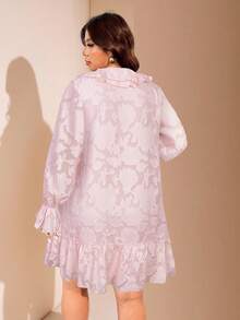 Enliva 大码女式长袖宽松连衣裙，激光切割面料细节，适合苹果型圆臀身材 - 粉色 - 查看 2