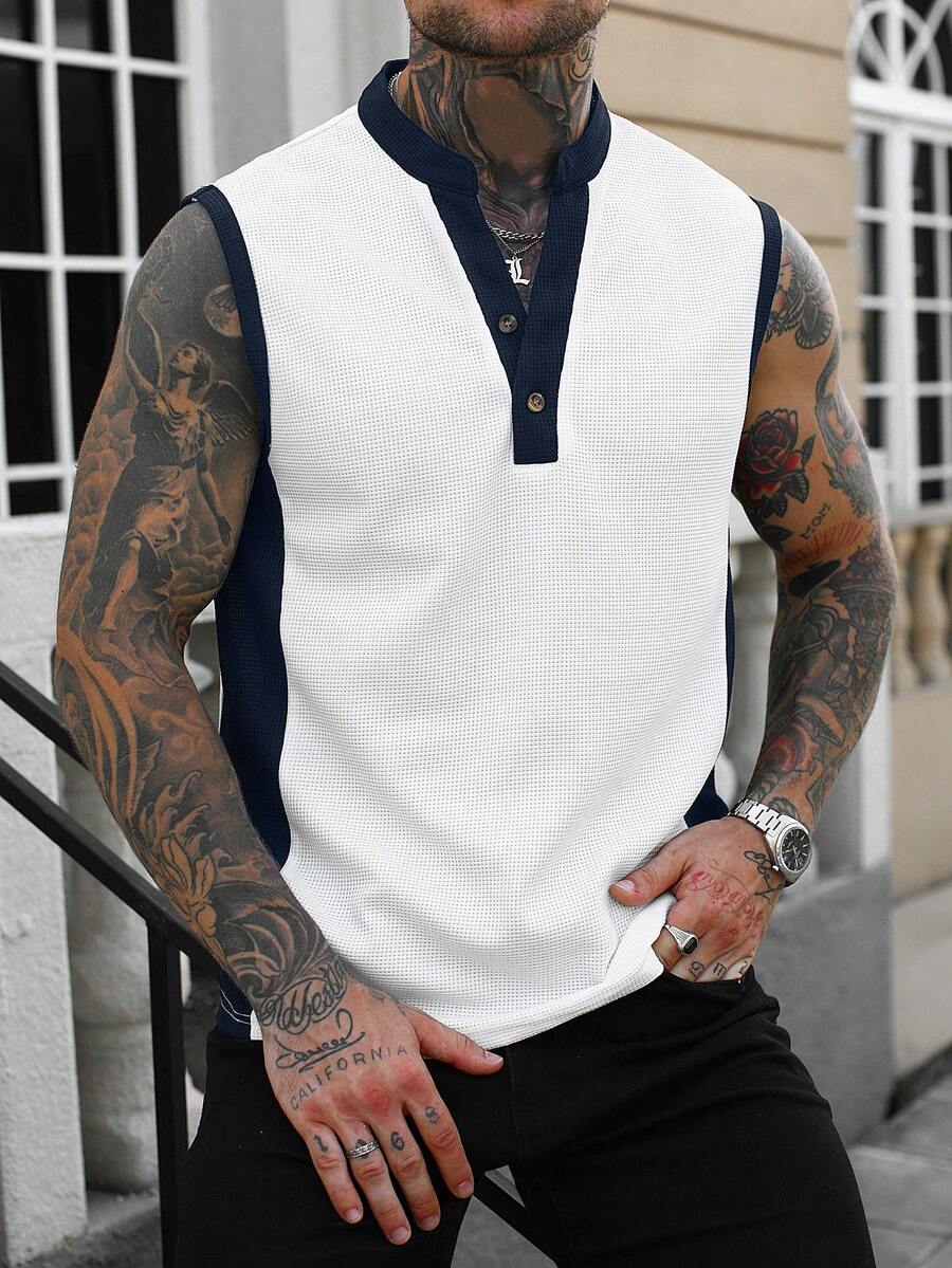 Manfinity LEGND Áo tank top nam mùa hè thoải mái, phối nhiều màu sắc, lý tưởng cho các hoạt động ngoài trời, tiệc tùng, leo núi, món quà tuyệt vời cho bạn trai. Áo thời trang nam, áo tank top nam, áo len nam, áo phối nhiều màu sắc tay dài, áo tank top nam thường ngày, trang phục không tay nam. - Nhiều màu - Xem 1