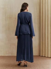 Anewsta Women's Vintage Elegant Embroidered Waist Pleated Dress, Cozy Fall And Winter Clothes, Navy Blue - Navy Blue - View 8