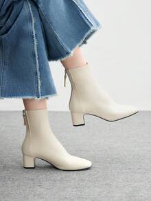 CUCCOO BIZCHIC Women's Pointed Toe Zipper Design Fashionable Daily Casual High Heel Ankle Boots For Christmas - White - View 1