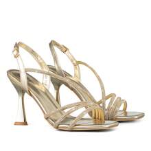 Weide Sandalias de tacón para mujer con tiras tipo diamante, diseño minimalista y punta elegante, tacón bajo estable y suela antideslizante, sandalia elegante mujer para eventos y uso formal - Dorado - Ver 8