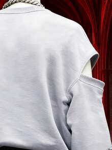 Glimmora Women's Cross Chain Print Hollow Out Long Sleeve Casual Loose Crew Neck Sweatshirt - Light Grey - View 4