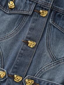 GlowEve 女士翻领单排扣时尚百搭度假旅行长袖牛仔外套 - 藍色 - 查看 6