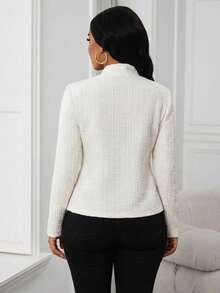 SHEIN Lady Jaqueta Leve Texturizada de Cor Sólida Elegante para Uso Diário Feminina - Branco - Visão 2