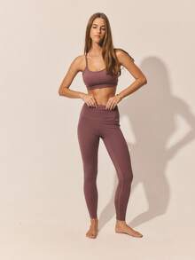 Aralina 柔光休闲露脐文胸打底裤套装 - 紫色 - 查看 6