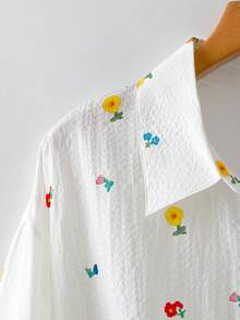 Linhara Camisa casual estampada de primavera/otoño, camisa blanca sencilla para ir al trabajo o de vacaciones en talla grande - Blanco - Ver 3