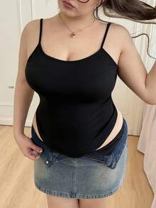 CovetEZ 大尺碼女士緊身高彈力吊帶連體褲 - 黑色 - 查看 1