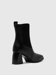 CUCCOO BIZCHIC Botas de tobillo de tacón alto y grueso versátiles y de moda para citas - Negro - Ver 9