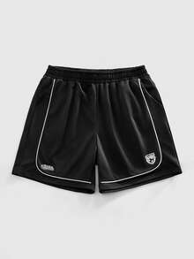 ROMWE MEN Essentials Quần short sọc cạp chun thường ngày cho nam, đa năng cho mùa hè - màu đen - Xem 1