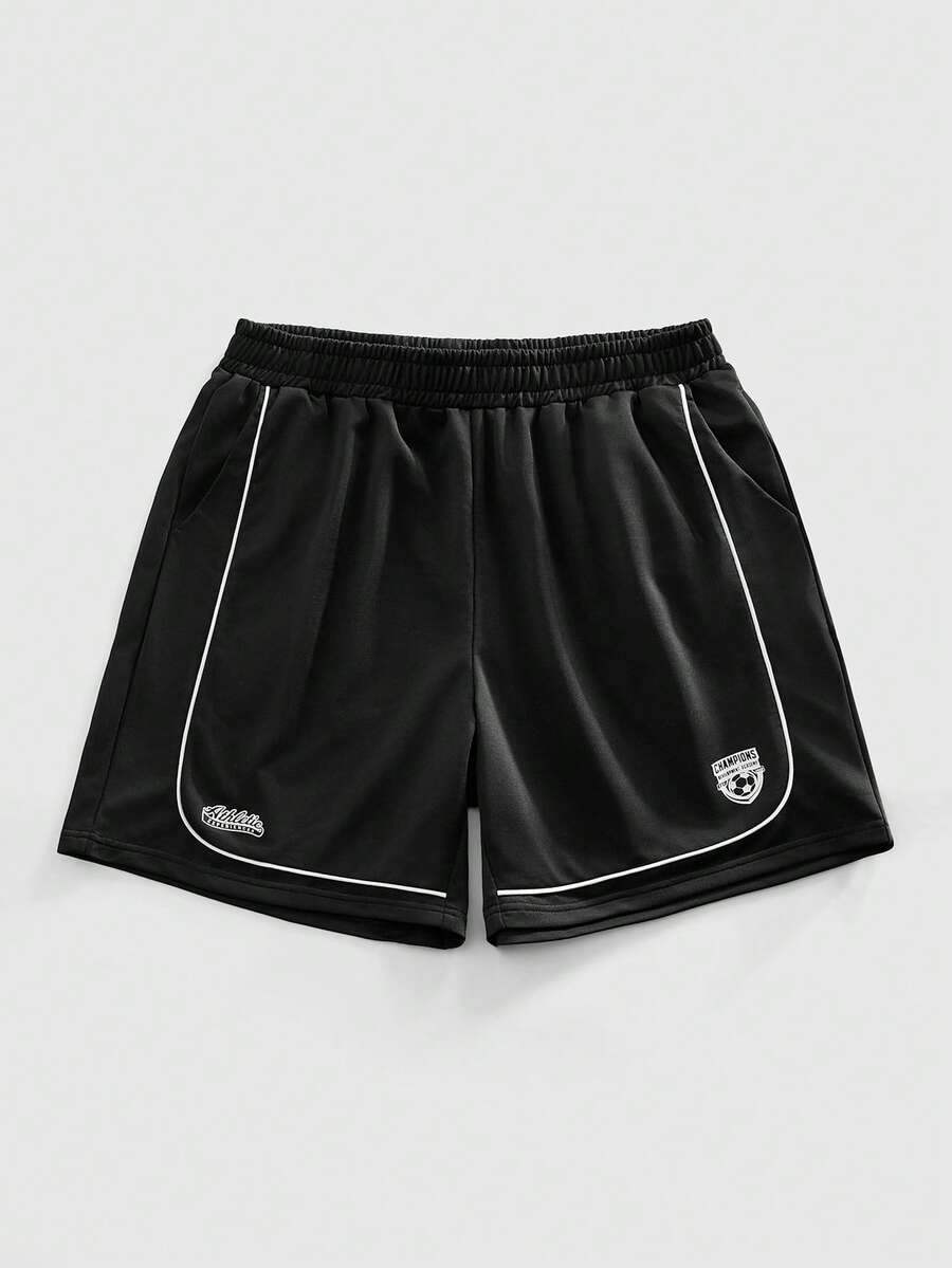 ROMWE MEN Essentials Quần short sọc cạp chun thường ngày cho nam, đa năng cho mùa hè - màu đen - Xem 1