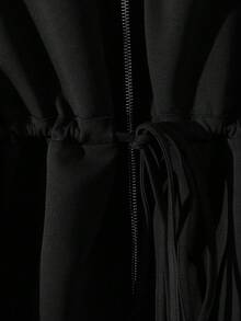 SHEIN Clasi 女款大尺碼基礎款高領抽繩拉鍊開襟兩件套 秋季 - 黑色 - 查看 4
