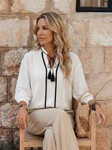 EMERY ROSE 夏季外出上衣 女式衬衫 - 白色 - 查看 1