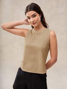 OutZeal 女士运动背心 日常健身上衣 夏季柔软莫代尔混纺弹力弧形下摆 - 杏色 - 查看 7