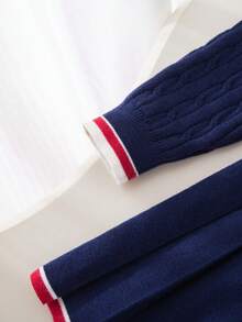 Souflis Souflis 刺绣优雅针织连衣裙套装，居家、外出、聚会皆宜 - 藏蓝色 - 查看 4