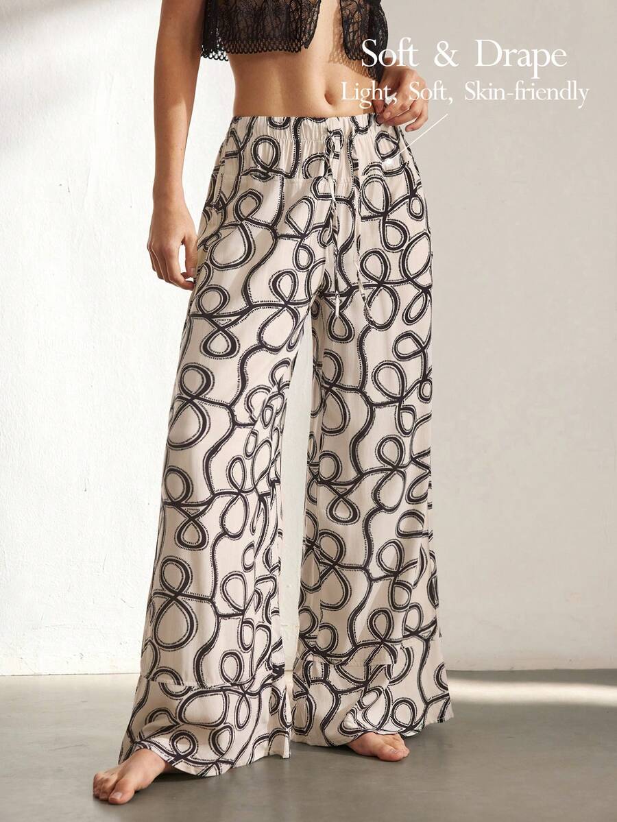 Ocili Women's Comfortable, Natural, Geometric Textured Pattern Loose Pajama Pants