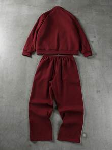 Manfinity Homme Mature Casual, Burgundy Men's Jacket Set, Autumn/Winter - Burgundy - View 2