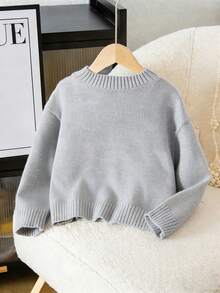 Sparklyn Young Girl Floral Applique Decor Round Neck Long Sleeve Casual Sweater, Autumn/Winter Girls Sweater Dress Little Girl Floral Long Sleeve Party Dress Girl Clothes Autumn And Winter Clothes Autumn And Winter Young Girls Dressse Girl S Spring And Autumn Dress - Grey - View 2