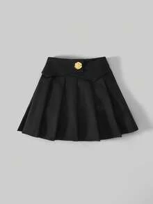 Maija Kids Falda mini plisada con decoración de hebilla metálica para niña preadolescente - Negro - Ver 1