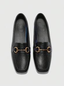 CUCCOO BIZCHIC 女士时尚百搭通勤金属装饰乐福鞋 - 黑色 - 查看 2