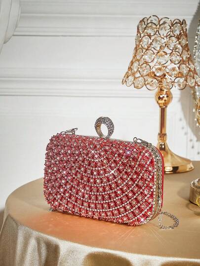 SHECARRY Lightweight Business Casual Crystal Decor Bucket Bag, Mini Drawstring Design, Transparent Faux Pearl Clutch, Evening Bag, Sparkling, Elegant & Refined, Understated Luxury, Crystal Embellished, Suitable For Party Girls, Ladies, Brides, Perfect For Party, Gala/Banquet, Christmas Party Dress, Valentine's Day Dress, Matches Perfectly With Bridesmaids, Wedding Clutch, Party Bag, Pairs Perfectly With Holiday Party Dresses, Evening Gowns And Sequin Dresses, New Year, Valentine's Day