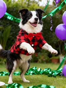 1 pieza Camisa con patrón de cuadrícula adecuada para gatos y perros en primavera y verano - Rojo - Ver 2