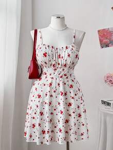 Sweetra 两件套：纯色外套和碎花A字连衣裙，时尚套装 - 彩色 - 查看 6