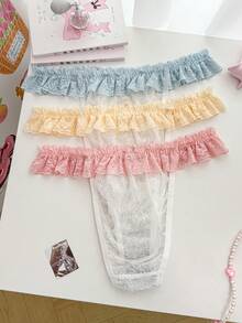 SHEIN Set de 3 bragas de encaje para mujer de talla grande - Multicolor - Ver 2