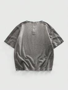 ROMWE MEN Street Life Áo denim hai màu cổ chữ V thường ngày cho nam - Màu Xám nhạt - Xem 10