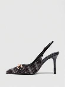 CUCCOO BIZCHIC 女士尖头金属装饰扣设计格子时尚高跟鞋 - 黑色 - 查看 4