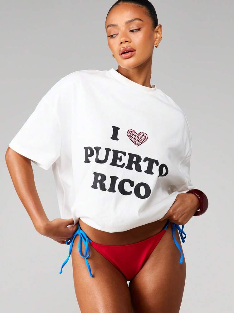 MISSGUIDED Maglietta oversize con grafica I Heart Puerto Rico