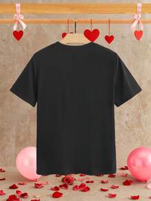 HIMLAND Men's Casual Gesture & Heart Print Round Neck T-Shirt - Black - View 4