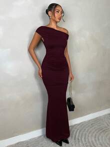 SHEIN BAE Váy viền bất đối xứng thanh lịch dành cho nữ, thích hợp mặc hàng ngày, hẹn hò, đi chơi, tiệc tùng, trang phục đi chơi, trang phục câu lạc bộ, trang phục Halloween - Màu Tím - Xem 5