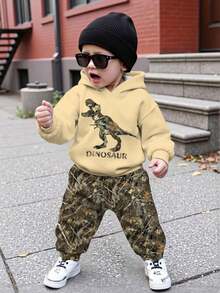 SHEIN Bộ đồ nỉ chui đầu in họa tiết cành cây cổ điển, thoải mái, mềm mại, phù hợp cho mùa thu/đông, thường ngày cho bé trai, phong cách tối giản, cổ điển, thời trang khủng long mát mẻ, phù hợp cho mùa thu/đông - Nhiều màu - Xem 1