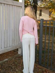 Sydney Algeri Áo Cardigan nữ rộng rãi buộc dây phía trước, áo dài tay - Hồng - Xem 2