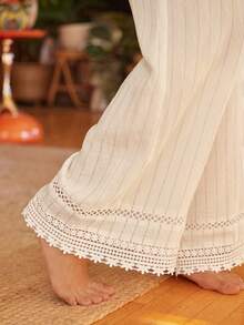 Lullawish Linen Comfortable Striped Woven Bohemian Style Loose Fit Women Pajama Set - White - View 7