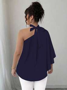 SHEIN Elenzya 大码斜领露背扎染印花衬衫 - 藏蓝色 - 查看 2