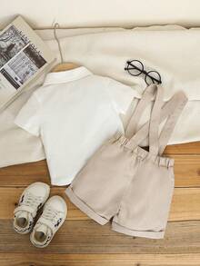 Souflis Souflis 2 pezzi Set di abbigliamento elegante da gentiluomo per bambini piccoli, inclusa camicia bianca a maniche corte con colletto e papillon, e pantaloncini casual con vita elastica e bretelle, alla moda ed elegante, adatto per feste di compleanno, cerimonie, spettacoli, matrimoni, festa di nascità e altre occasioni formali, per l'estate - Multicolore - Visualizzare 3