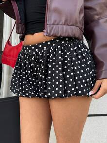女士波点时尚百搭派对度假气球裙裤，超短短裤，新年、圣诞节、情人节必备 - 黑與白 - 查看 6